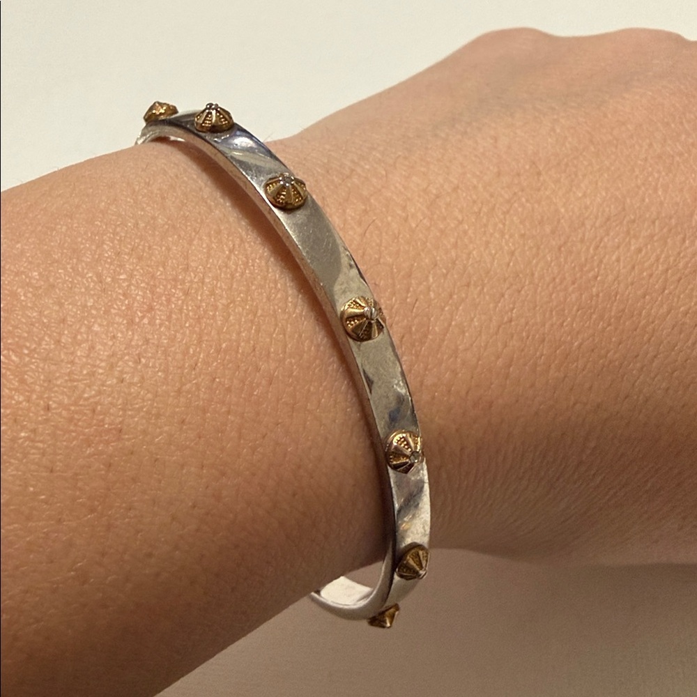 Coach Silver Bangle Bracelet w/ Gold Studs